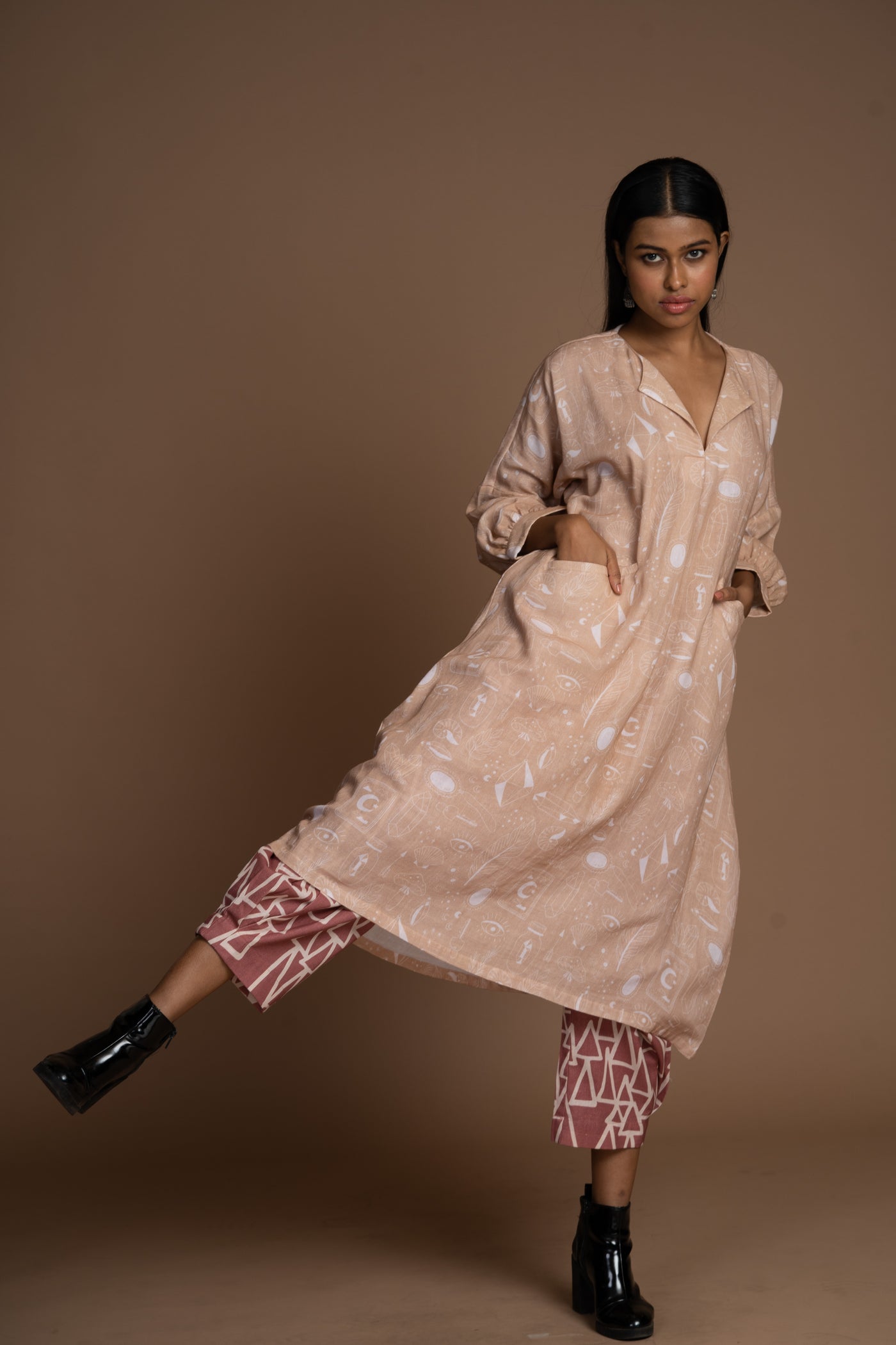 Beige Sway Kurta in Unlock Wonderland Pattern