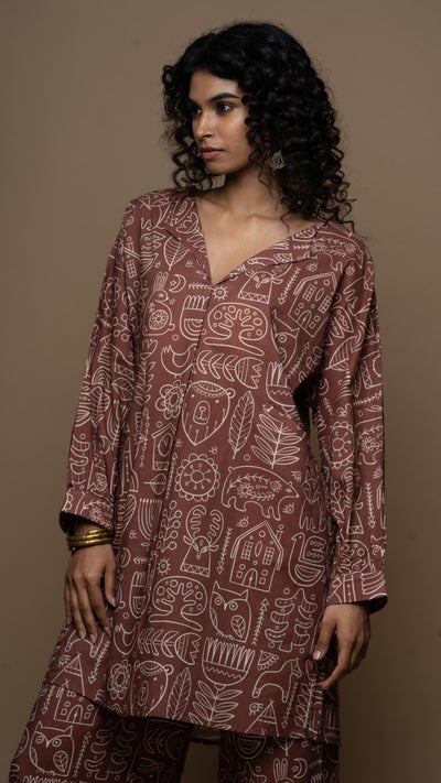 Marsala Sana Co-ord Kurta Set in Simply Scandi Pattern
