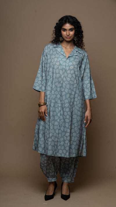 Muted Blue Lina Co-ord Kurta Set in We Grow Pattern