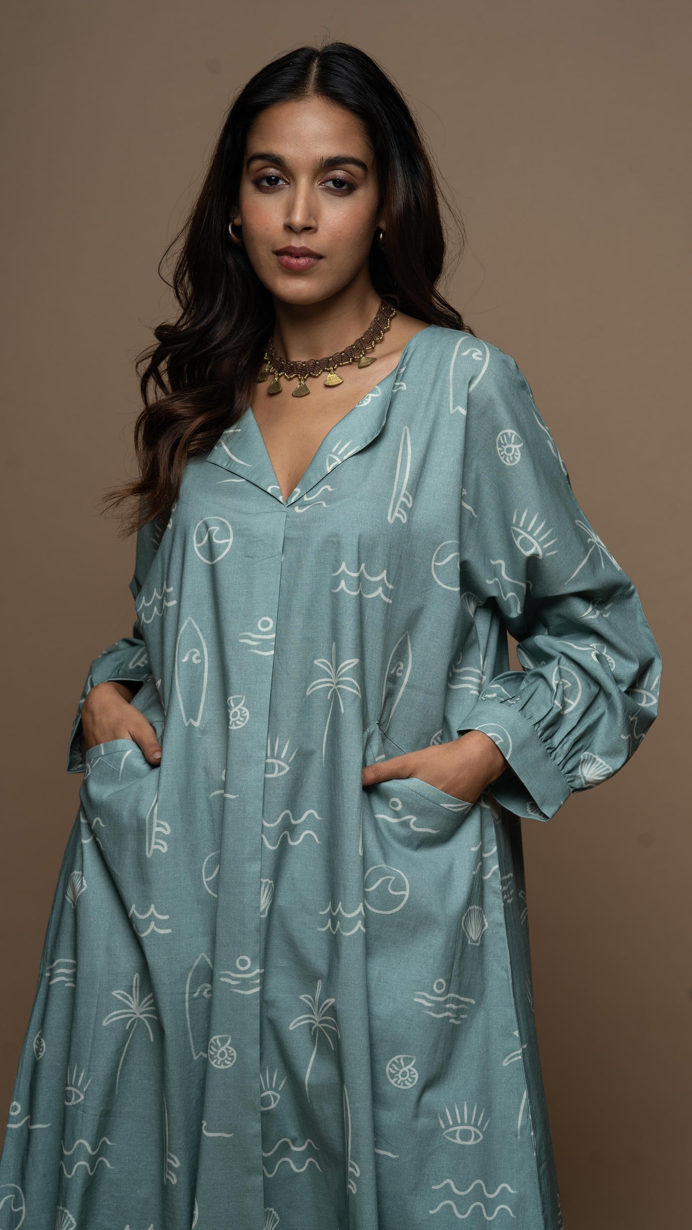 Sage Sana Co-ord Kurta Set in Sound of the sea shells Pattern