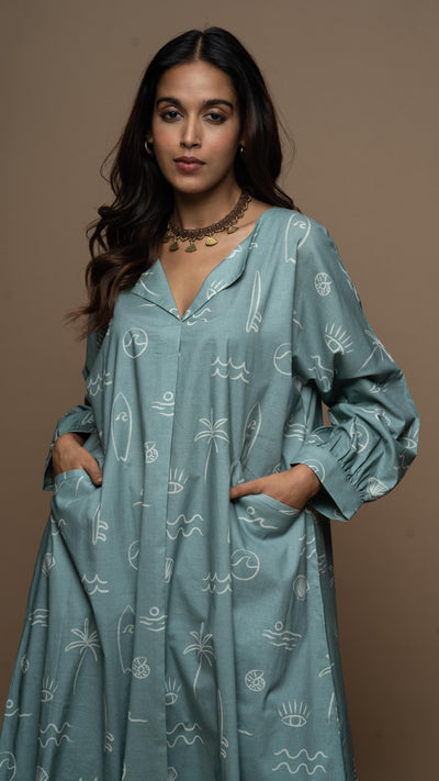 Sage Sana Co-ord Kurta Set in Sound of the sea shells Pattern