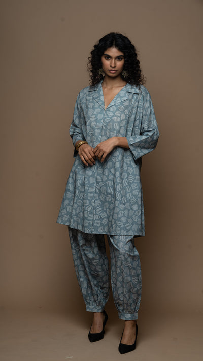 Muted Blue Lina Co-ord Kurta Set in We Grow Pattern