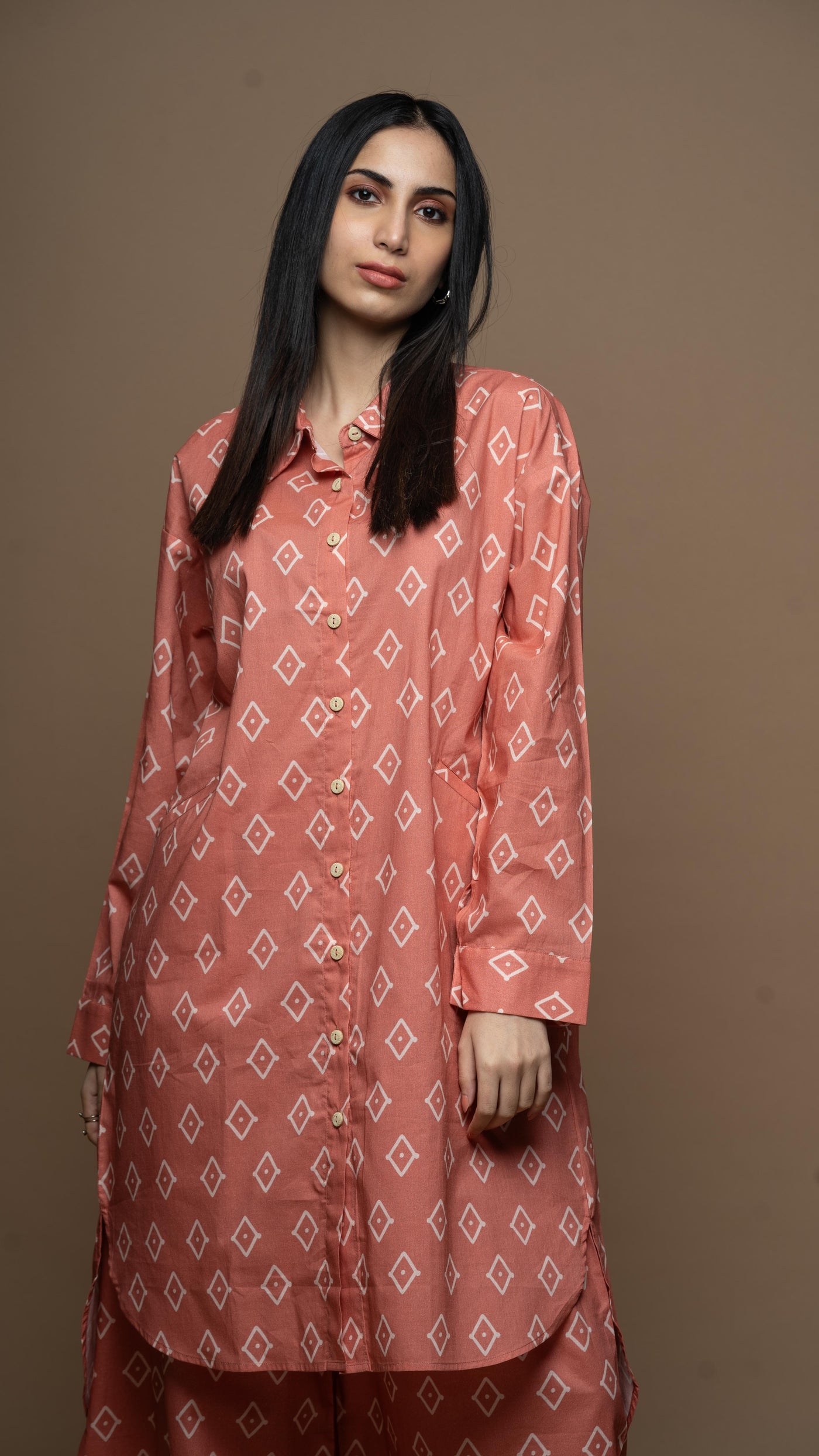 Rose Gold Liora Co-ord Kurta Set in True Gem Pattern