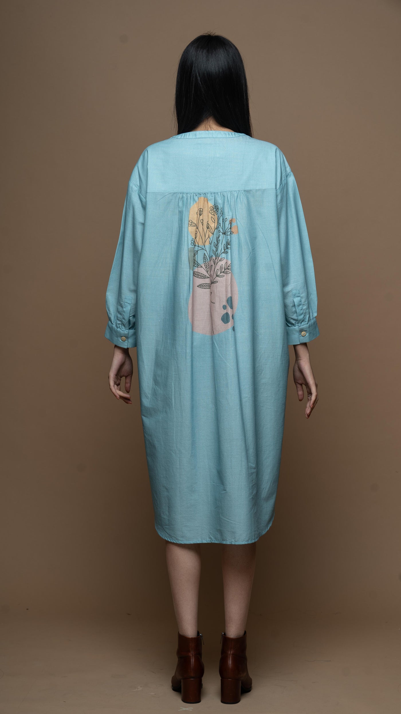 Soft Blue Silhouette Garden Shirt Dress