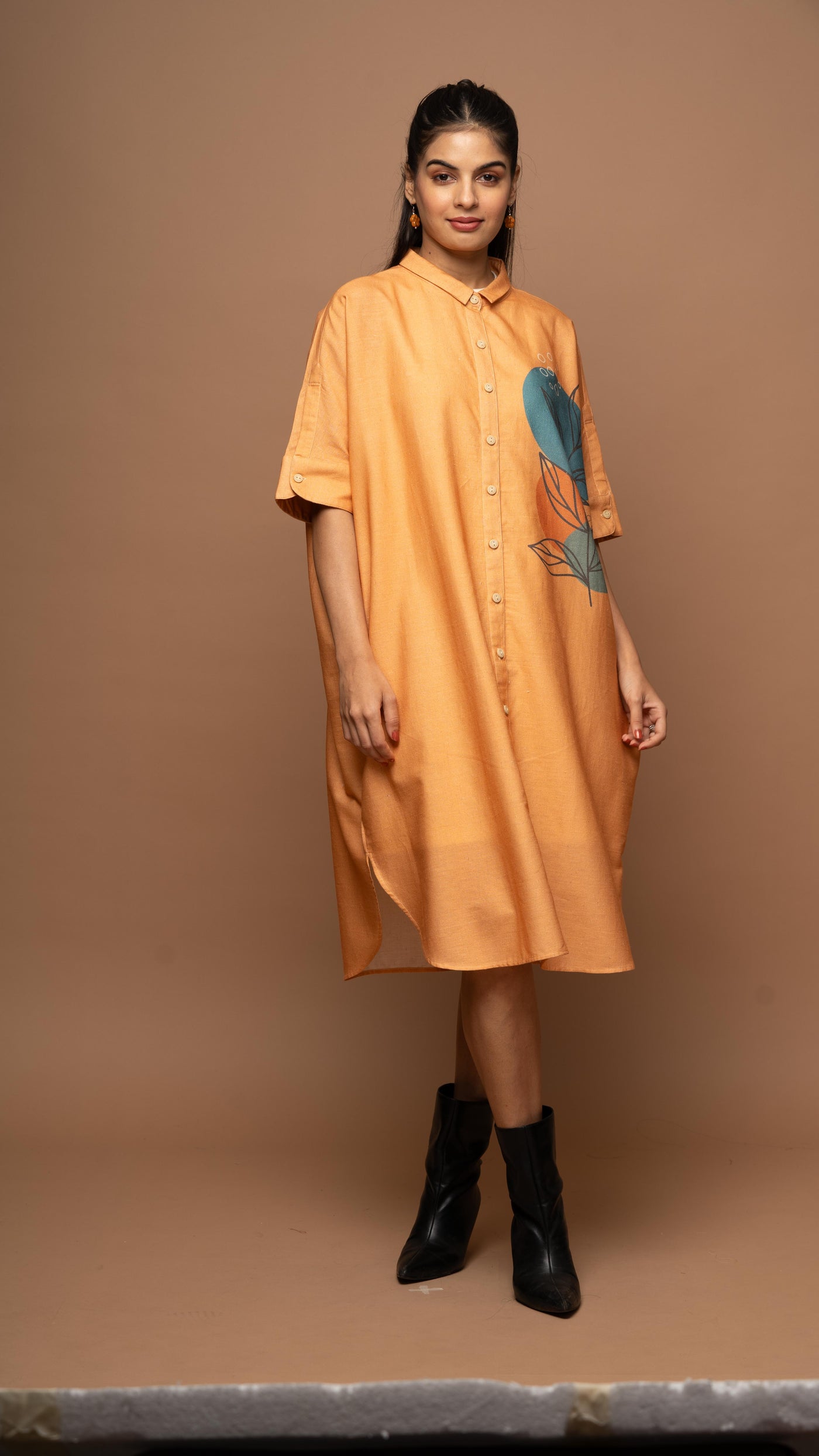 Graceful Amber One Leaf Wonder Shirt Dress