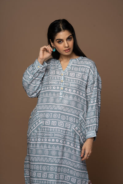 Gray Dara Kurta in Above all of it Pattern