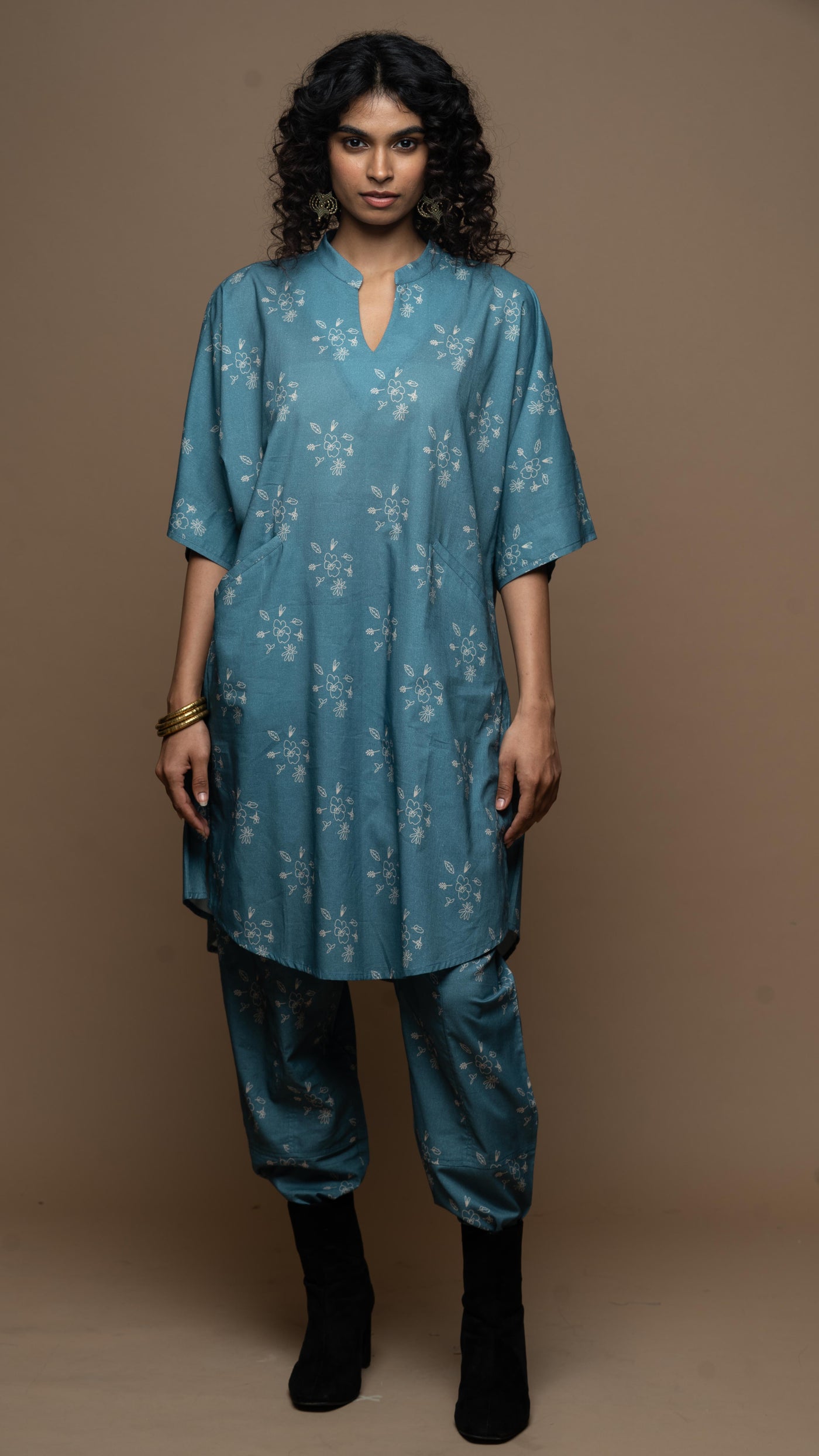 Muted Blue Anya Co-ord Kurta Set in All of me Pattern