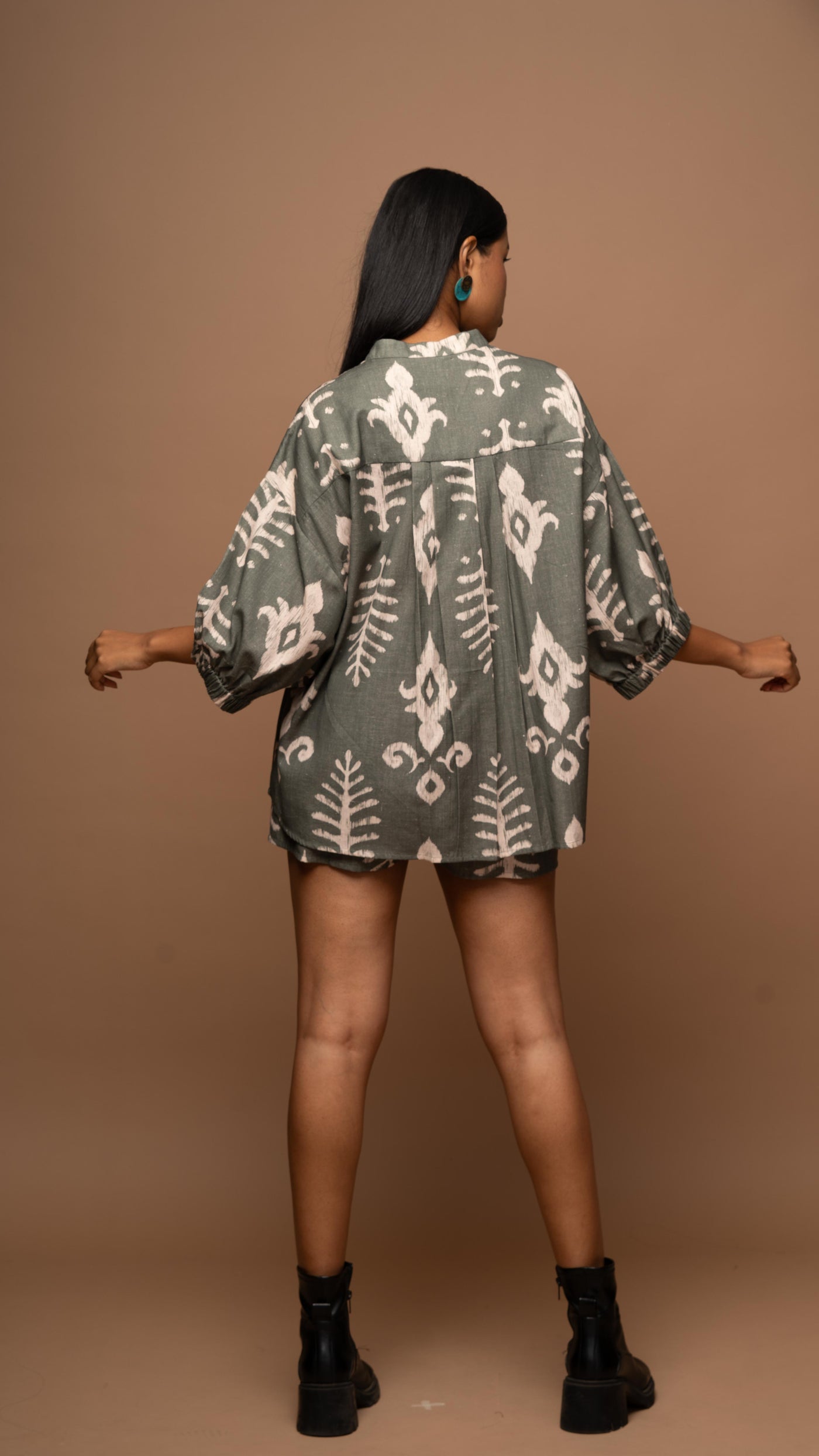 Olive Green Harmony Co-ord Shorts Set in Bohemian Reflection Pattern