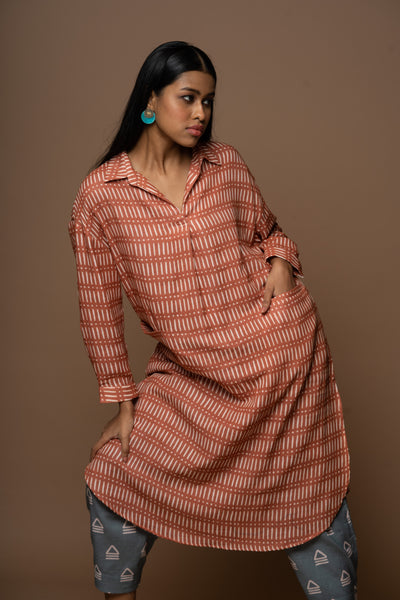 Terracotta Alma Kurta in Worlds Apart Pattern