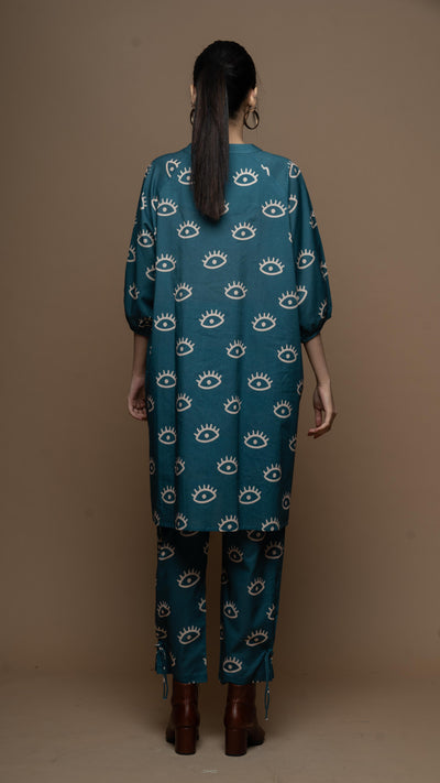 Muted Blue Saara Co-ord Kurta Set in See the Sea Pattern