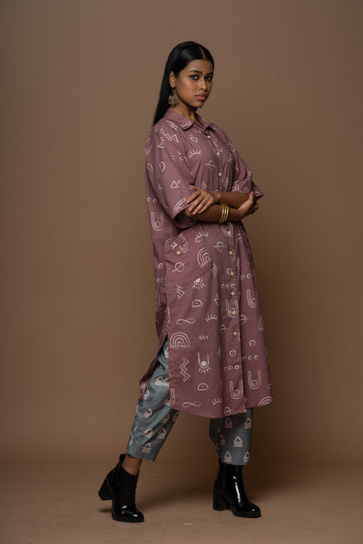 Dusty Mauve Zena Kurta in As boho as it gets Pattern