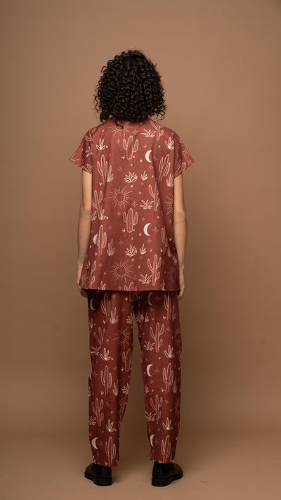 Deep Rust Whimsy Co-ord Pants Set in Siesta in the desert Pattern