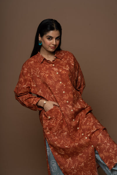 Rust Lira Kurta in Freedom Pattern