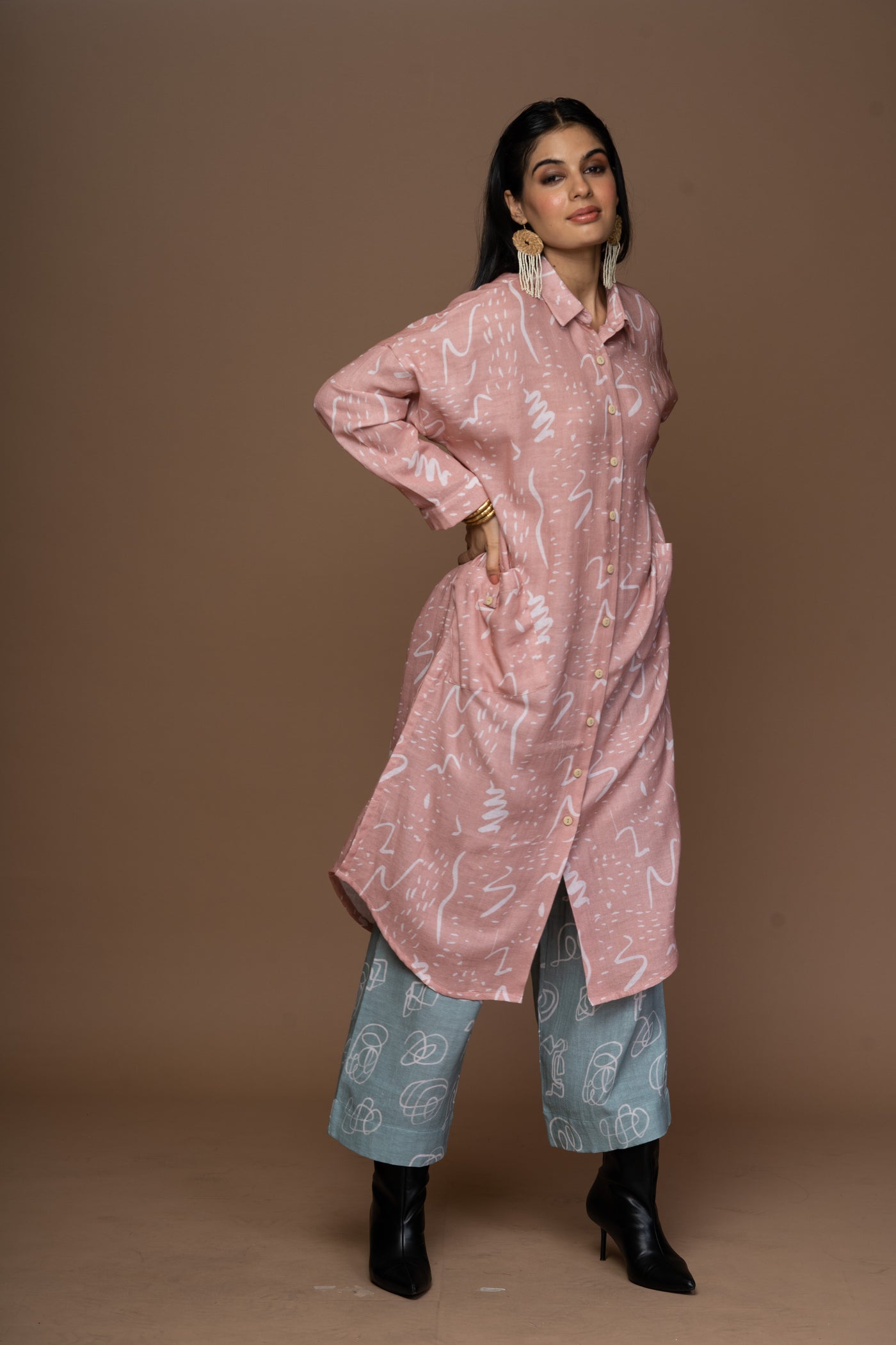 Blush Lira Kurta in Notes and Scribbles Pattern