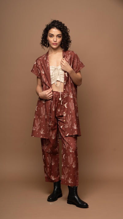 Deep Rust Whimsy Co-ord Pants Set in Siesta in the desert Pattern