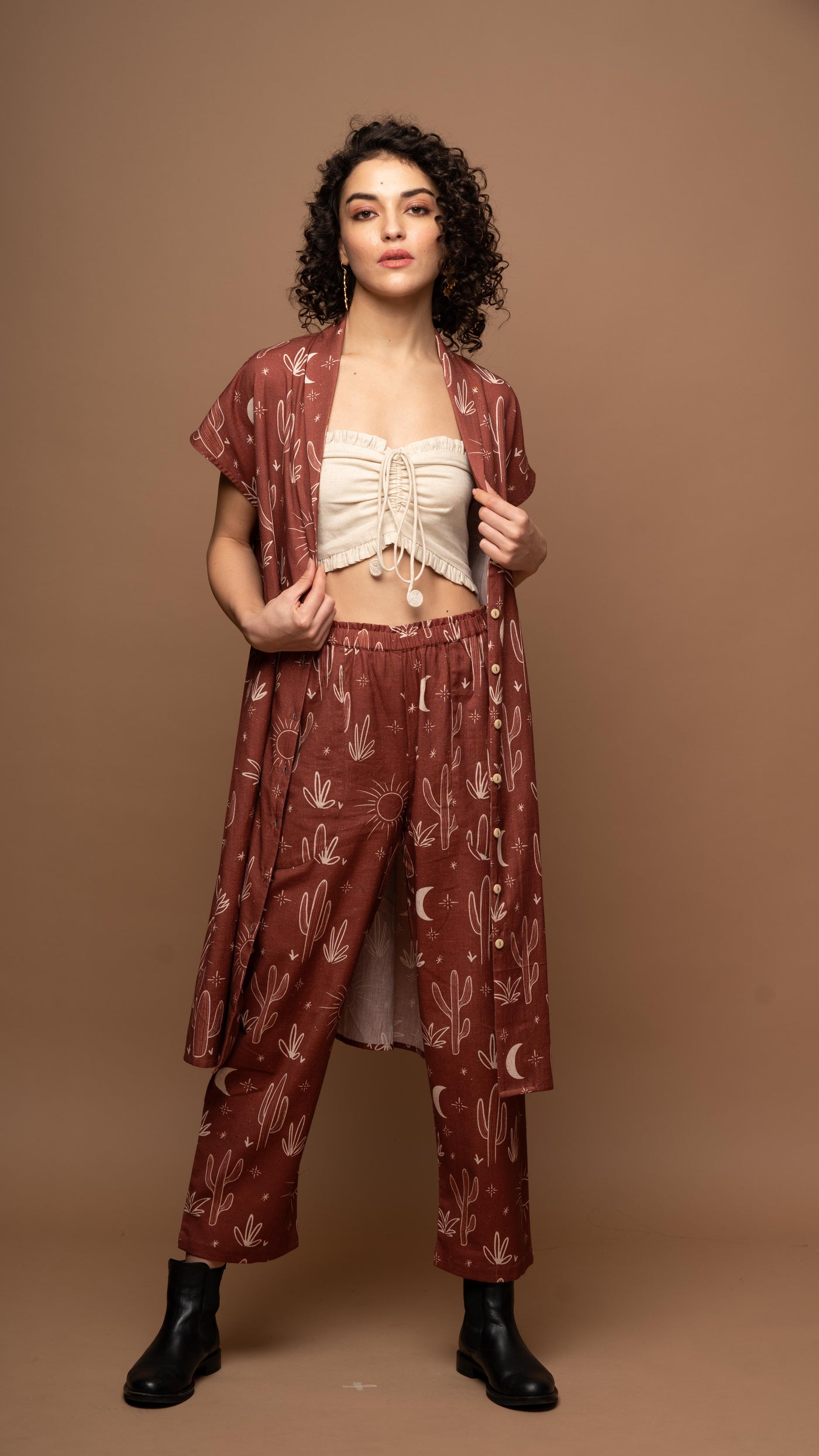 Deep Rust Whimsy Co-ord Pants Set in Siesta in the desert Pattern