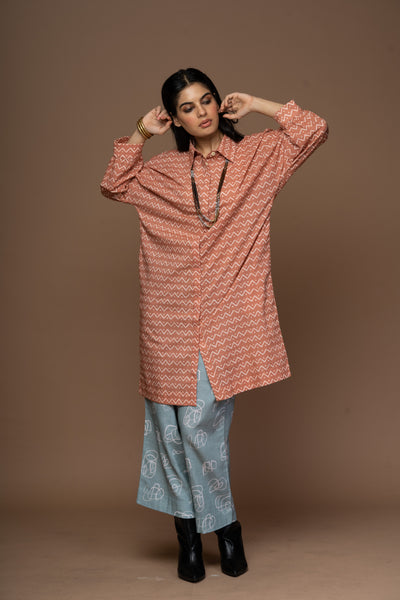 Terracotta Saga Kurta in Zig Zag and Back Pattern