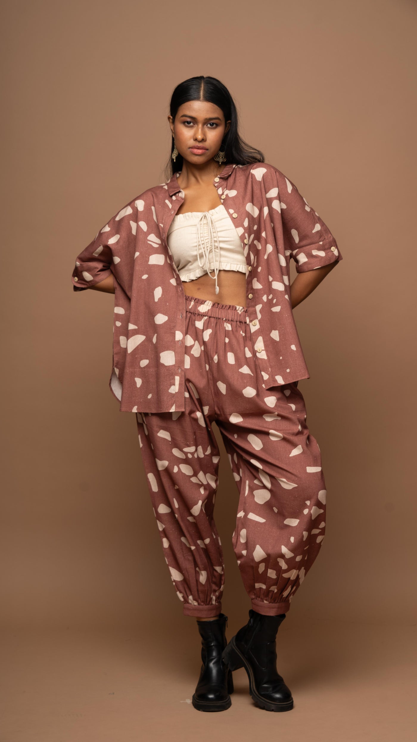 Marsala Ethereal Co-ord Pants Set in Shattered Mirror Pattern