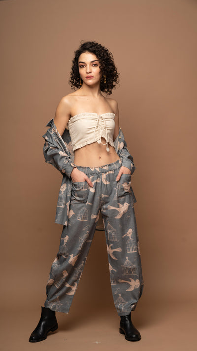 Gray Reverie Co-ord Pants Set in Always Free Pattern