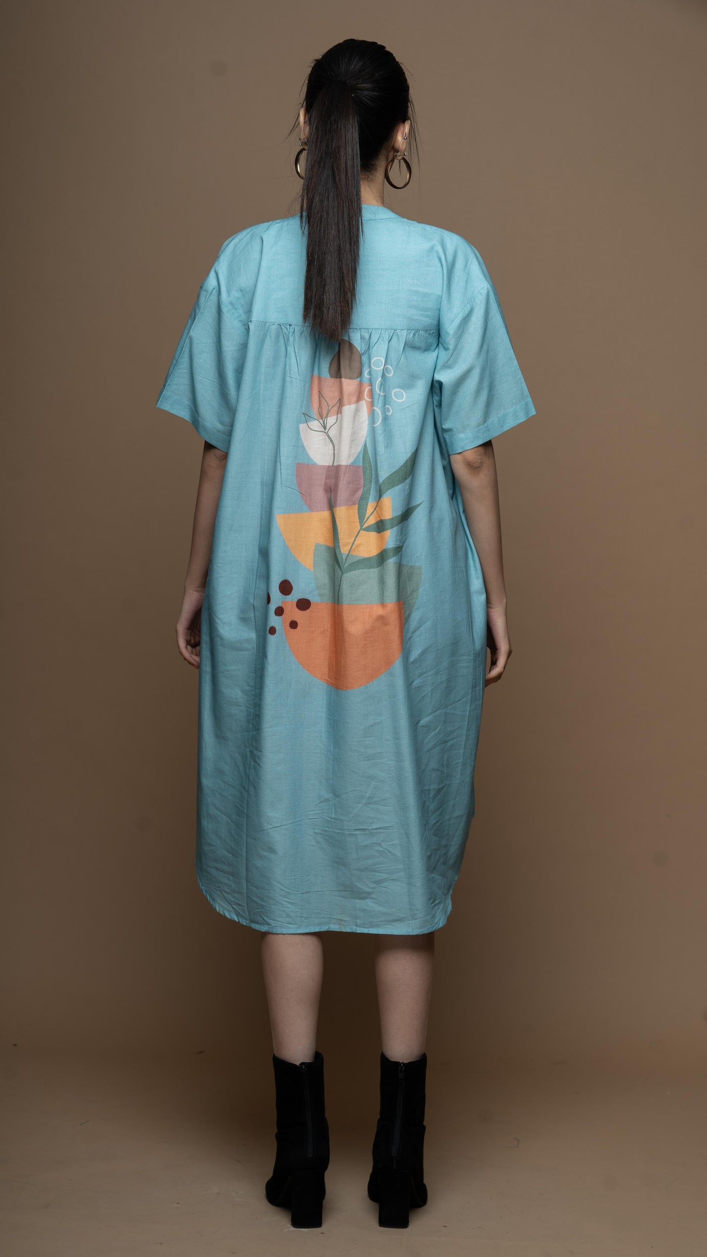 Soft Blue Semicircle Stacks Shirt Dress