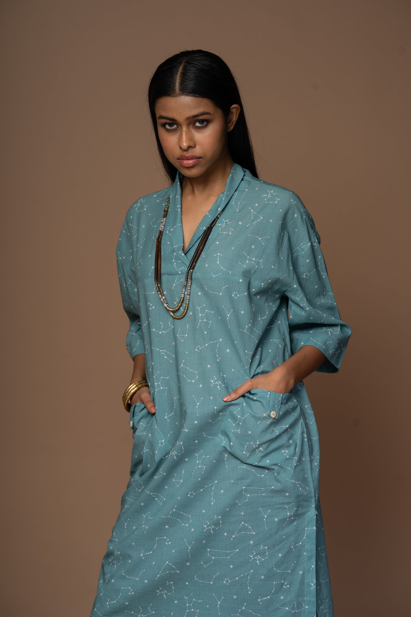 Teal Kiva Kurta in Look Up Pattern