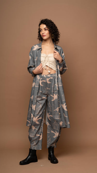 Gray Reverie Co-ord Pants Set in Always Free Pattern