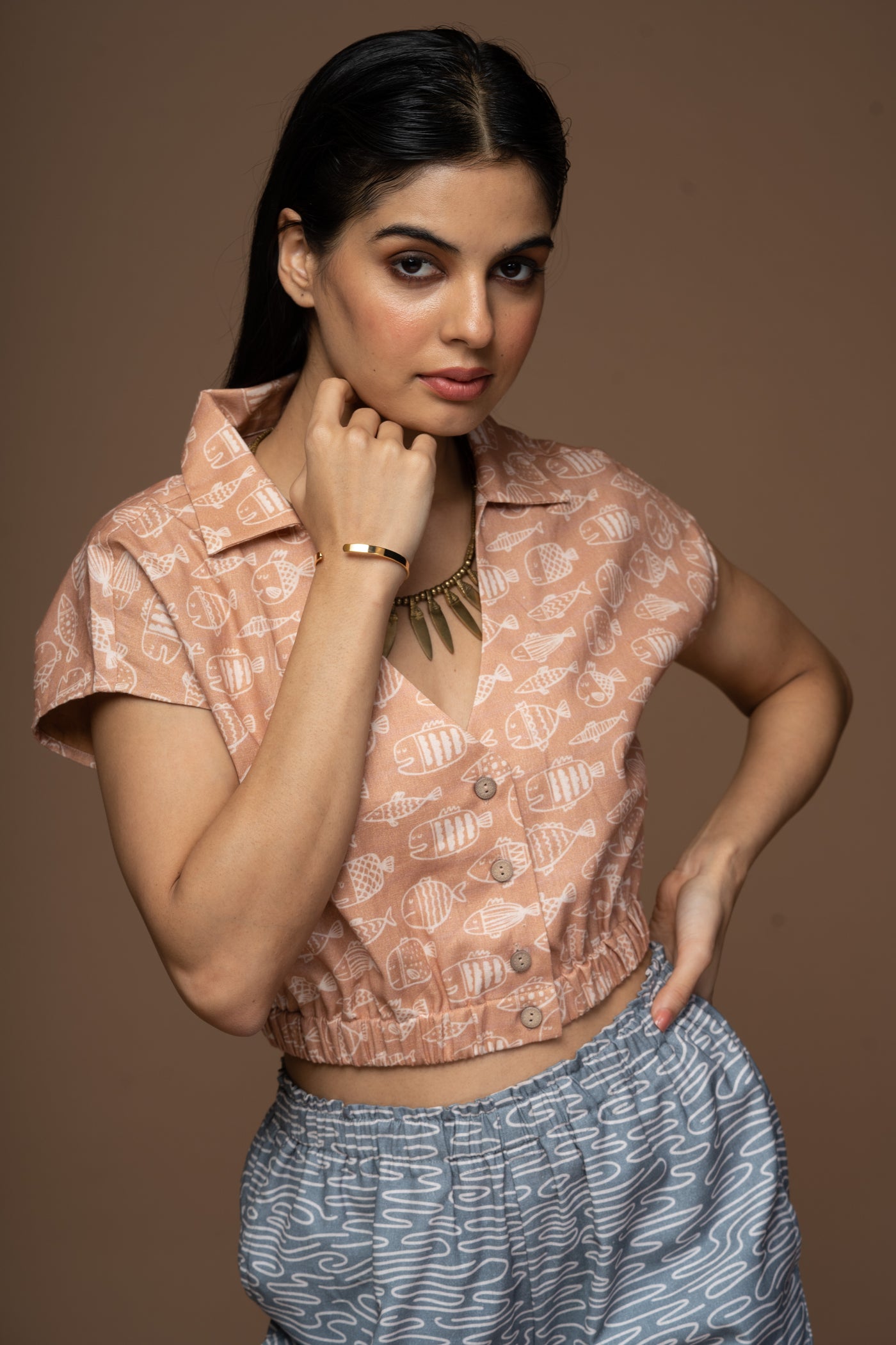 Earthy Collar Me In Crop Top