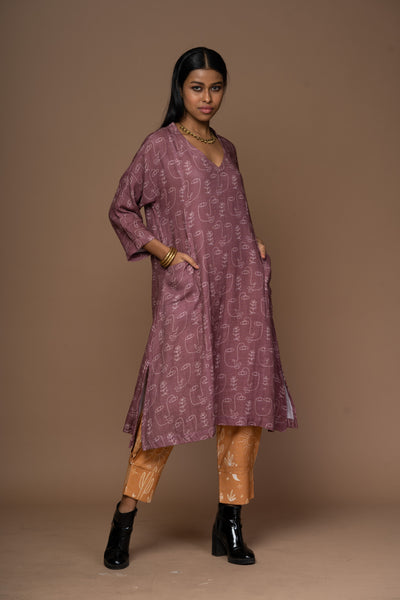 Mauve Lana Kurta in Growing thoughts Pattern