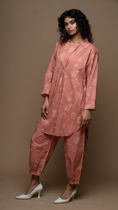 Rose Gold Ziya Co-ord Kurta Set in Pot of life Pattern