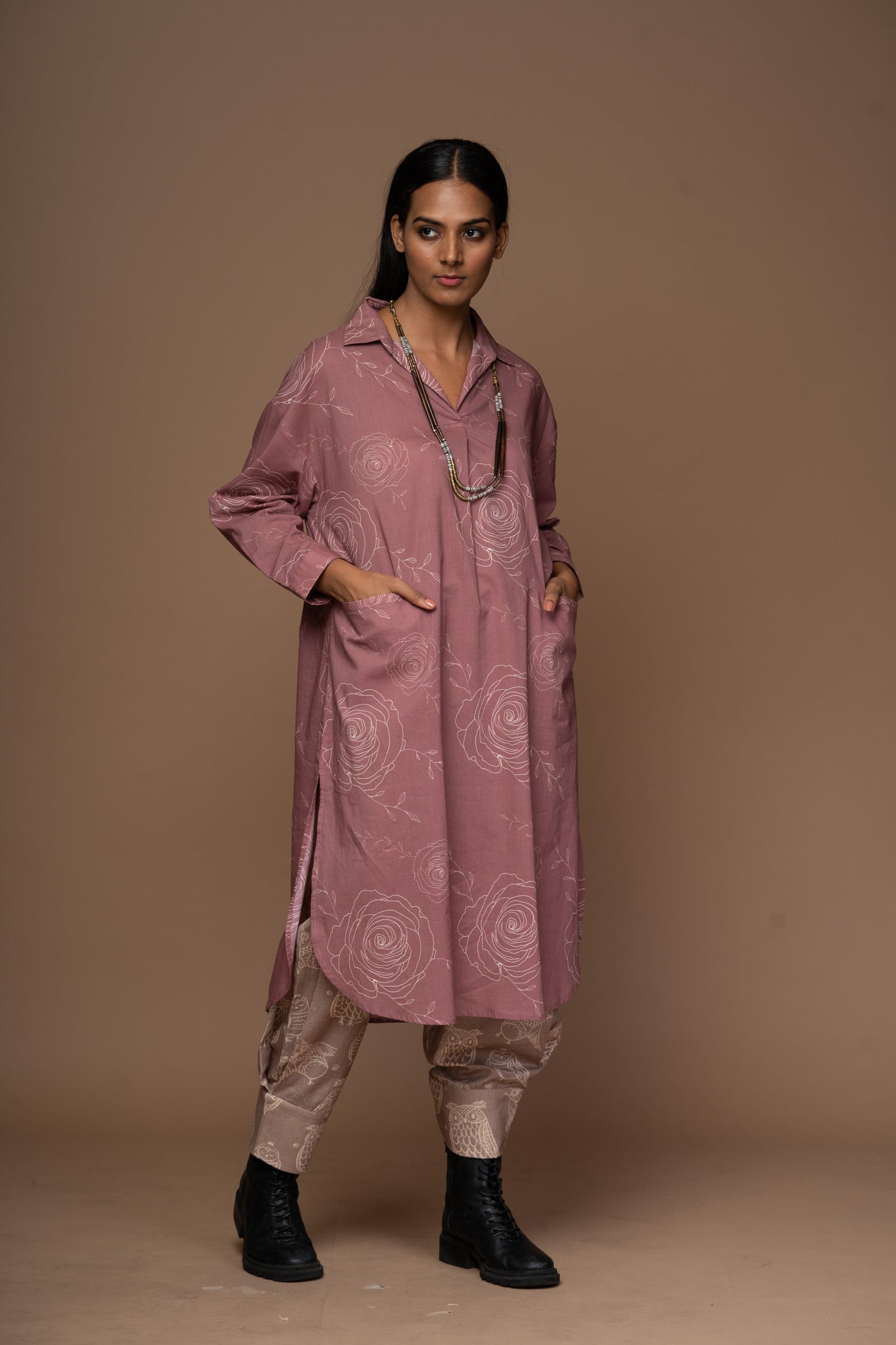 Mauve Alma Kurta in Scents of Memories Pattern