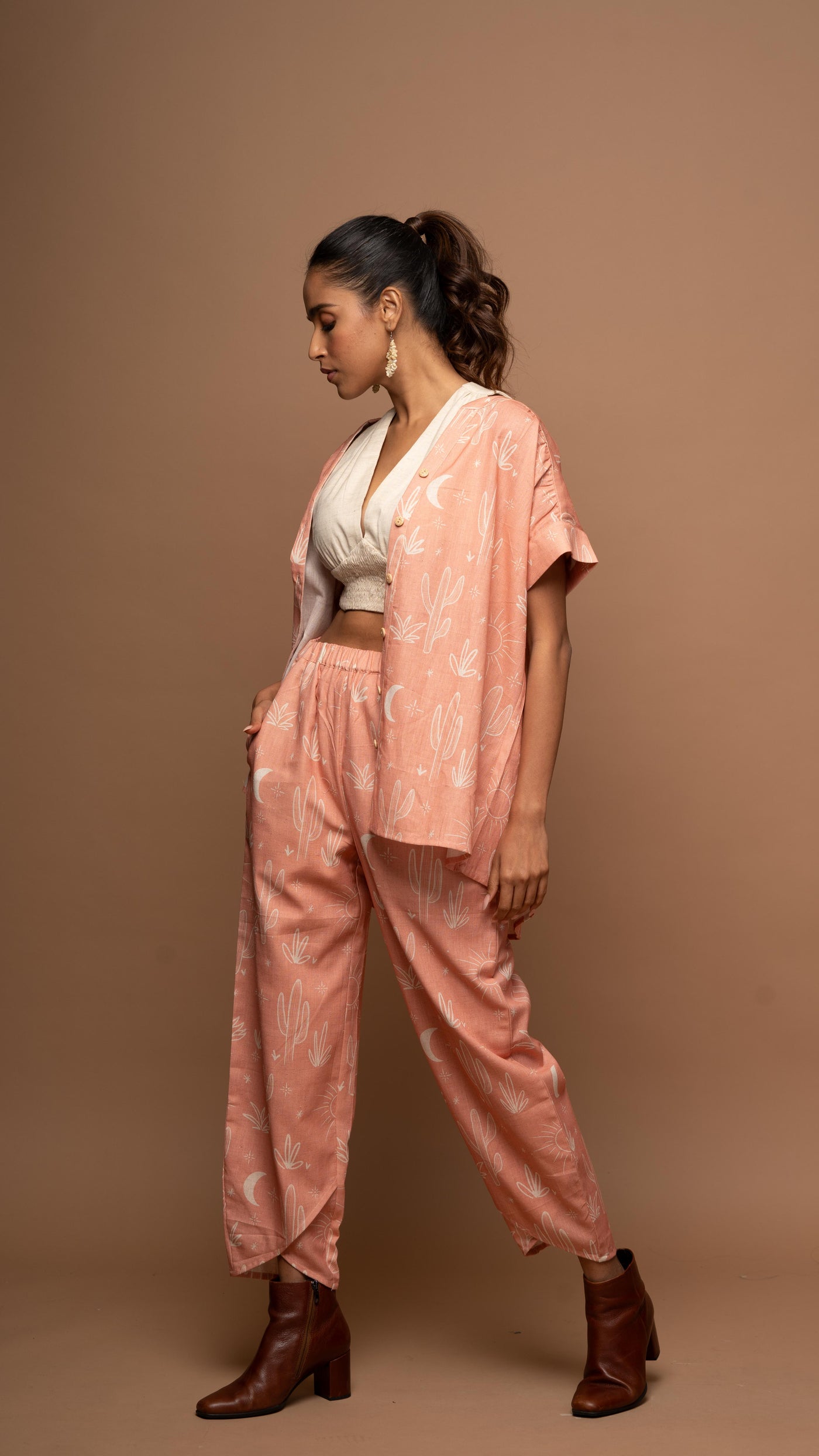 Peach Tranquil Co-ord Pants Set in Siesta in the desert Pattern