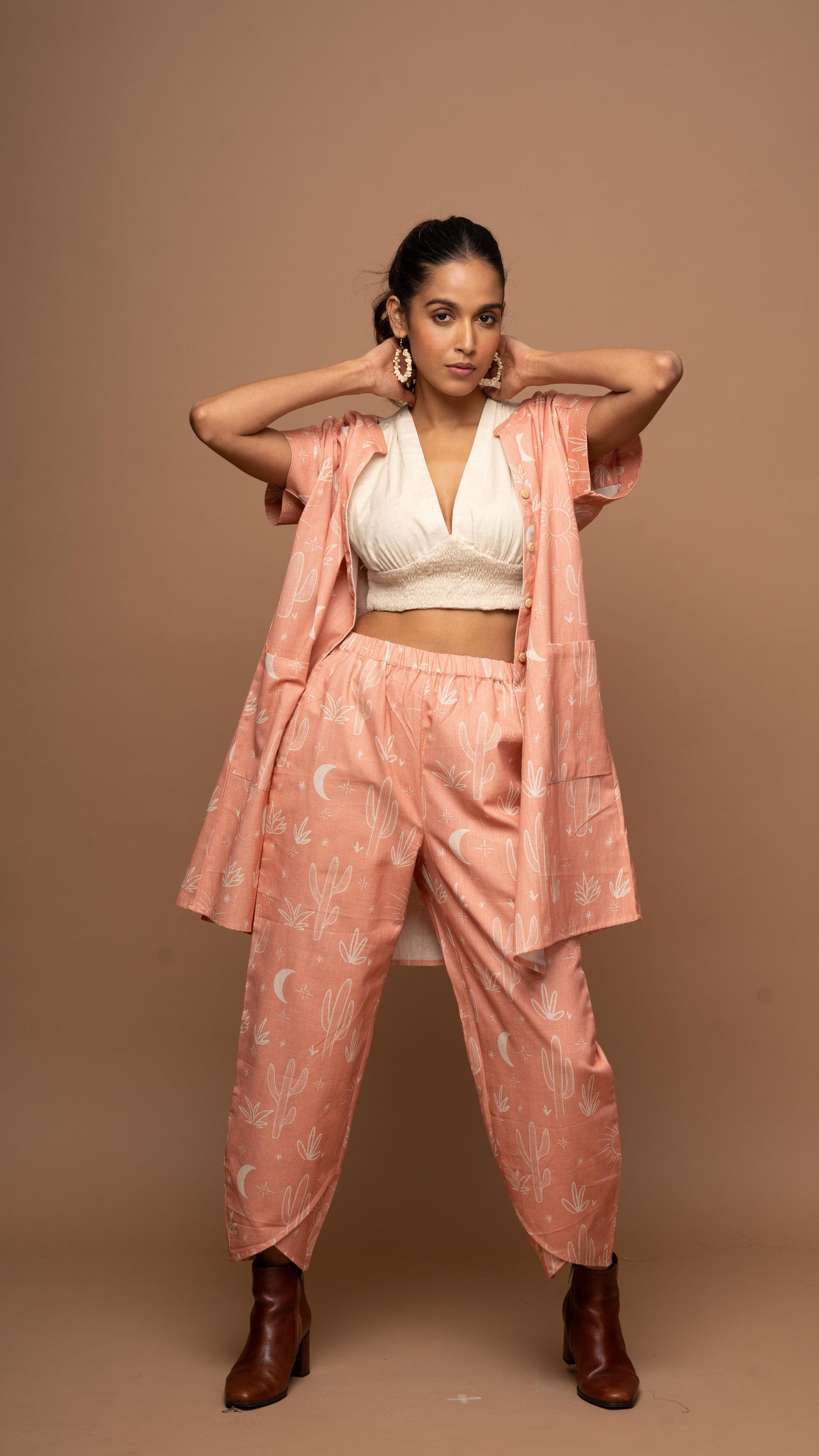 Peach Tranquil Co-ord Pants Set in Siesta in the desert Pattern