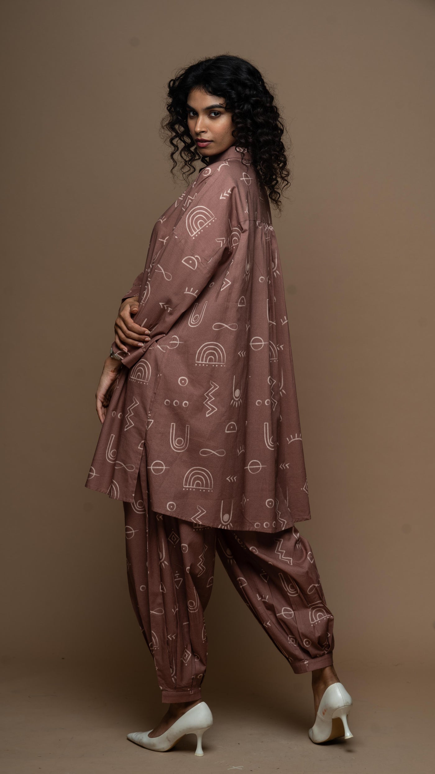 Muted Mauve Eira Co-ord Kurta Set in As boho as it gets Pattern