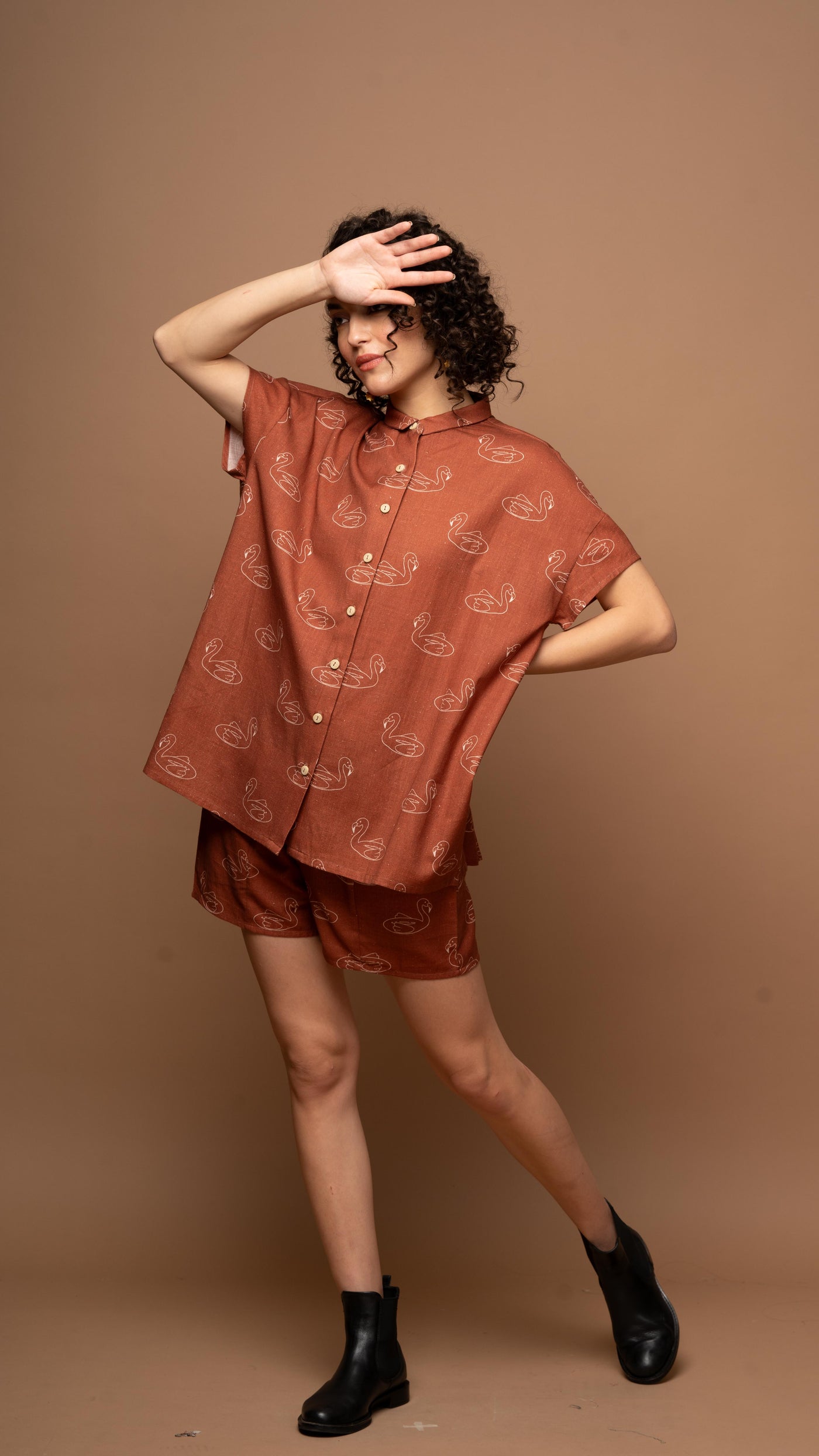 Deep Rust Serene Co-ord Shorts Set in Keep Floating Pattern