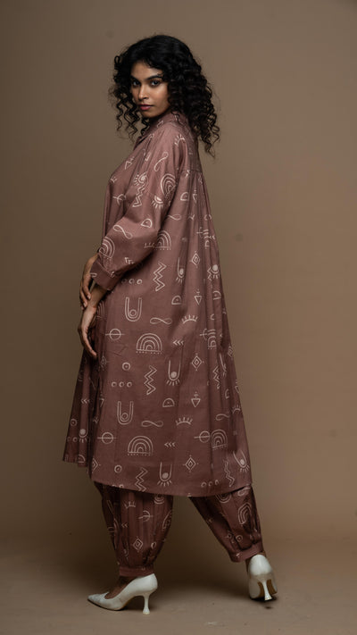 Muted Mauve Eira Co-ord Kurta Set in As boho as it gets Pattern