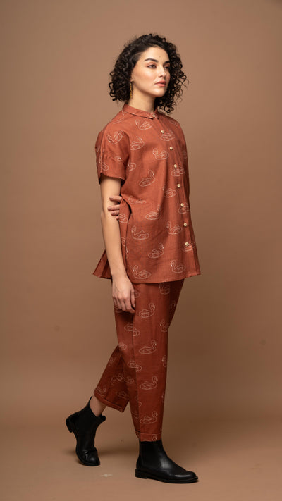 Deep Rust Serene Co-ord Pants Set in Keep Floating Pattern