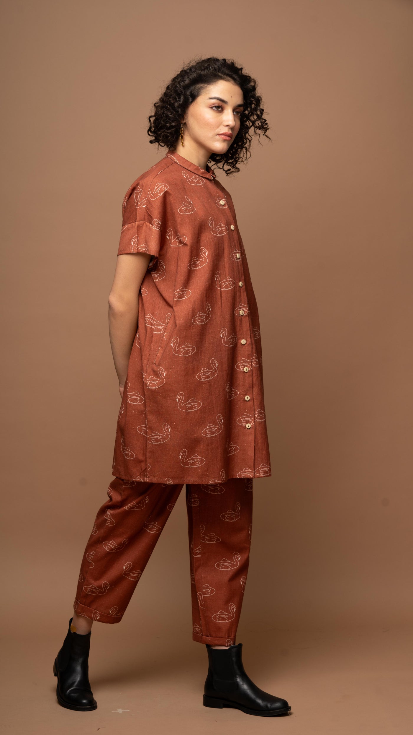 Deep Rust Serene Co-ord Pants Set in Keep Floating Pattern