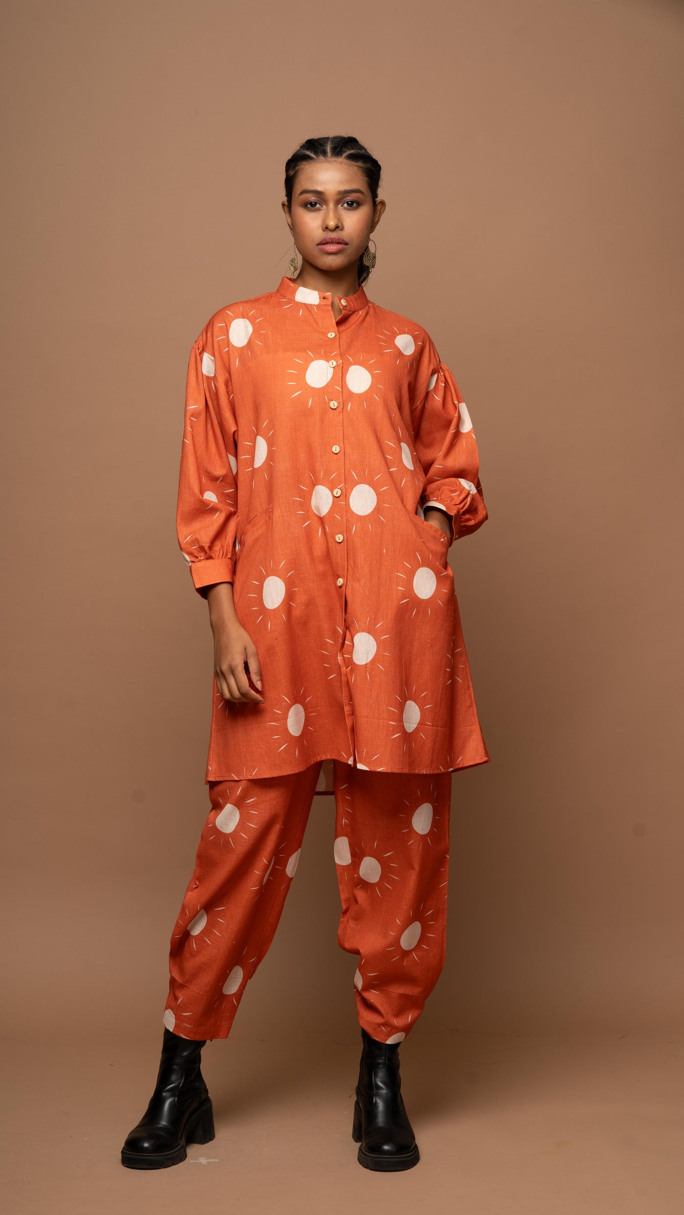 Terracotta Vista Co-ord Pants Set in Sunshines On Pattern