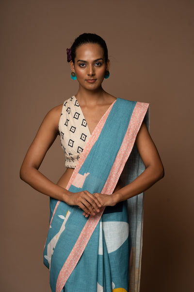 Abstract Charm Linen Sari