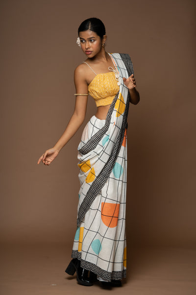 Chic Grids Linen Sari