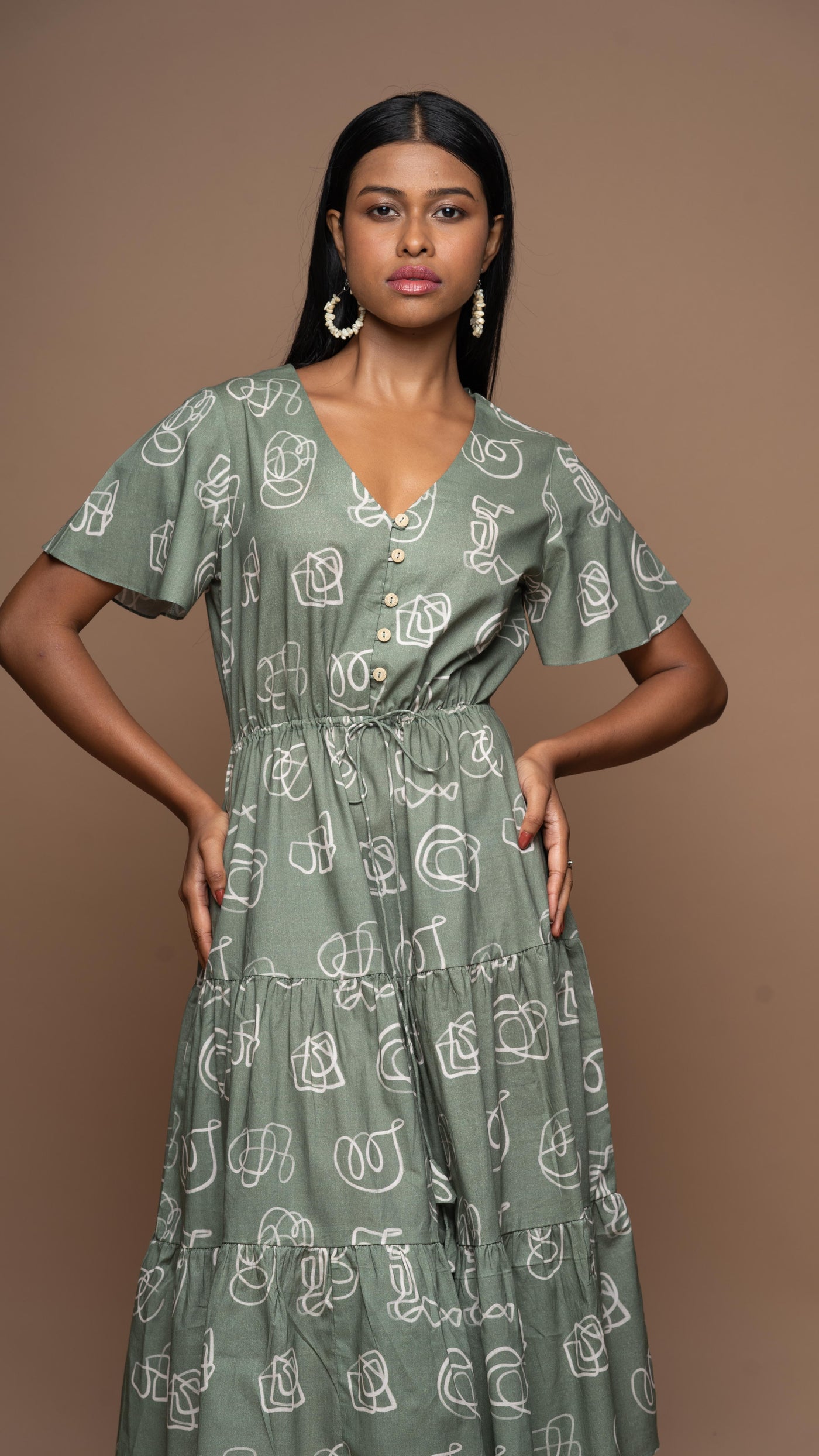 Simple Cinch Midi Dress in And I Dream More Pattern