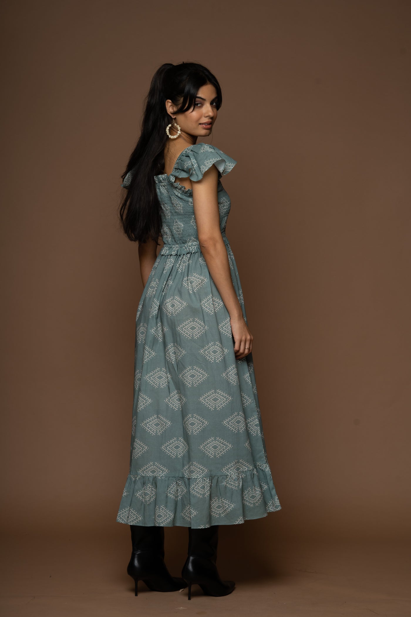 Sky Dance Long Maxi Dress in Diamonds of Bohemia Pattern