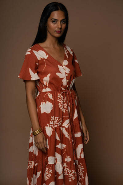 Simple Cinch Midi Dress in Traces of You Pattern