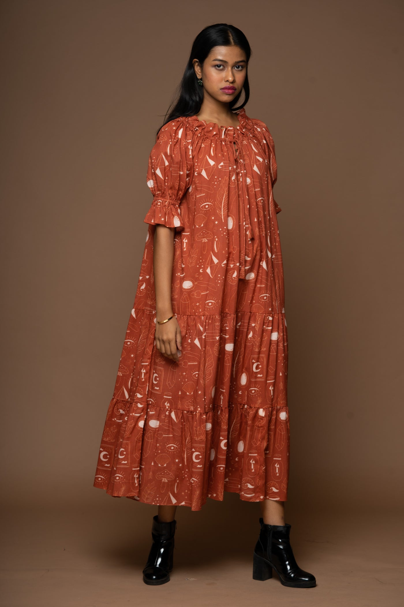 Deep Charm Long Maxi Dress in Unlock Wonderland Pattern