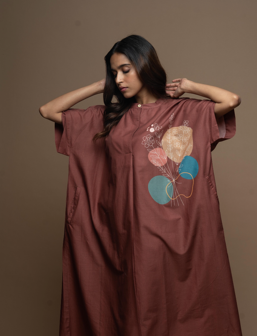 Muted Marsala Floral Whispers Shirt Dress