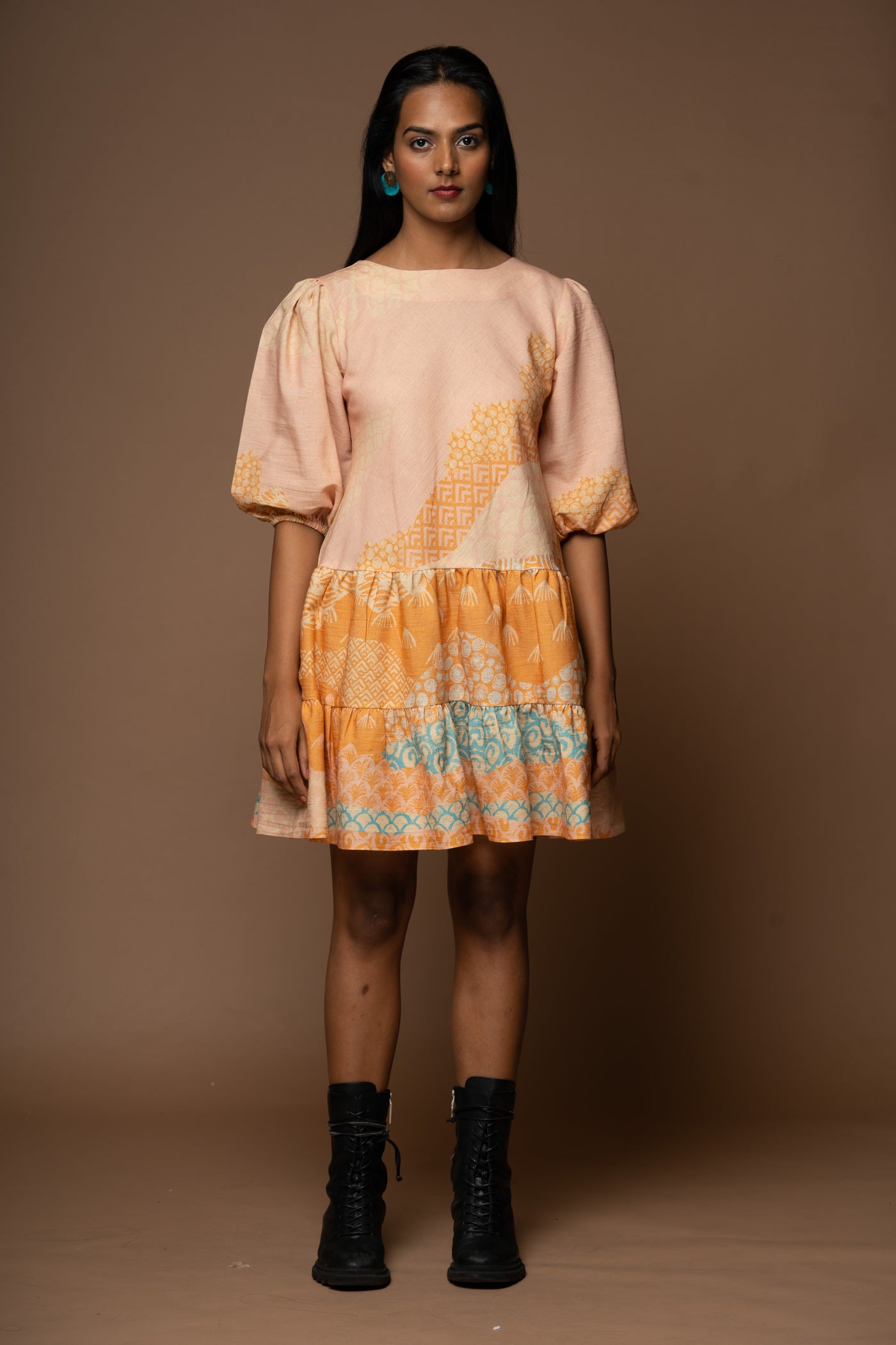 Hushed Murmur Short Boho Dress in Gentle Chaos Pattern