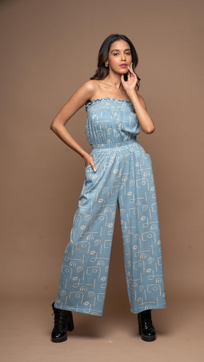 Bold Strapless Jumpsuit in Power Play Pattern