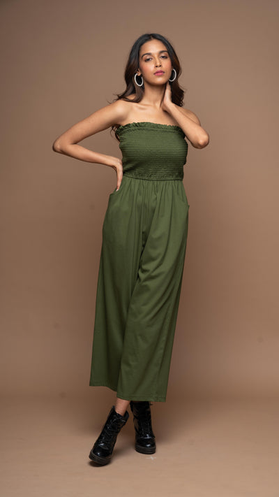 Strapless Vibe Jumpsuit in Olive Green