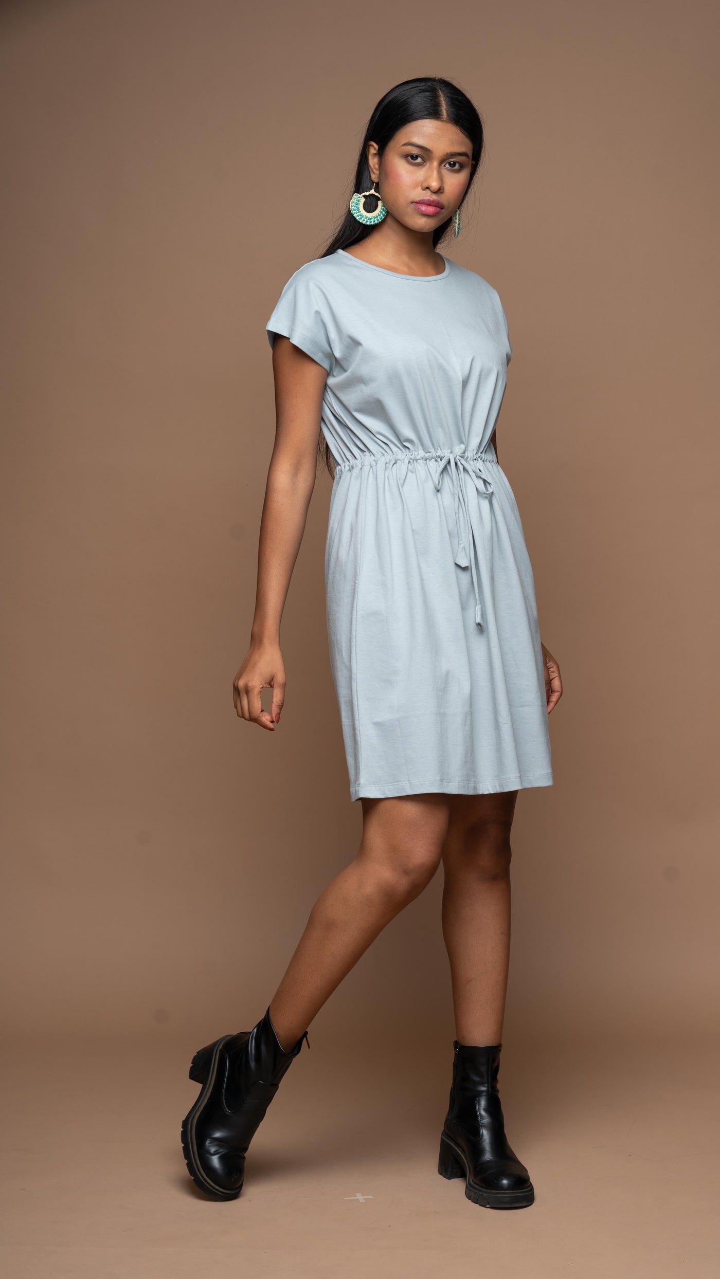 Cinch & go Jersey Dress - Gray Blue