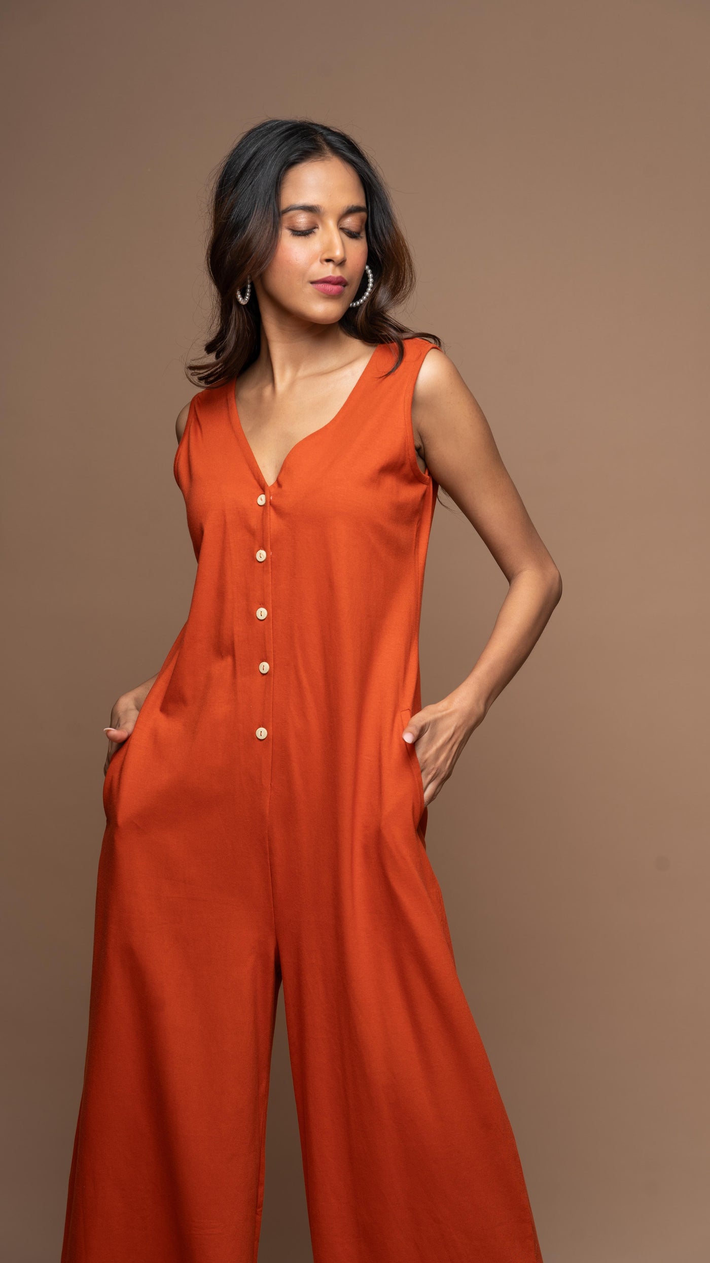 Viva V-neck Jumpsuit in Rust